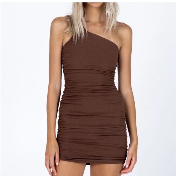 Princess Polly Dresses & Skirts - Princess Polly Elegant Brown Draped Dress